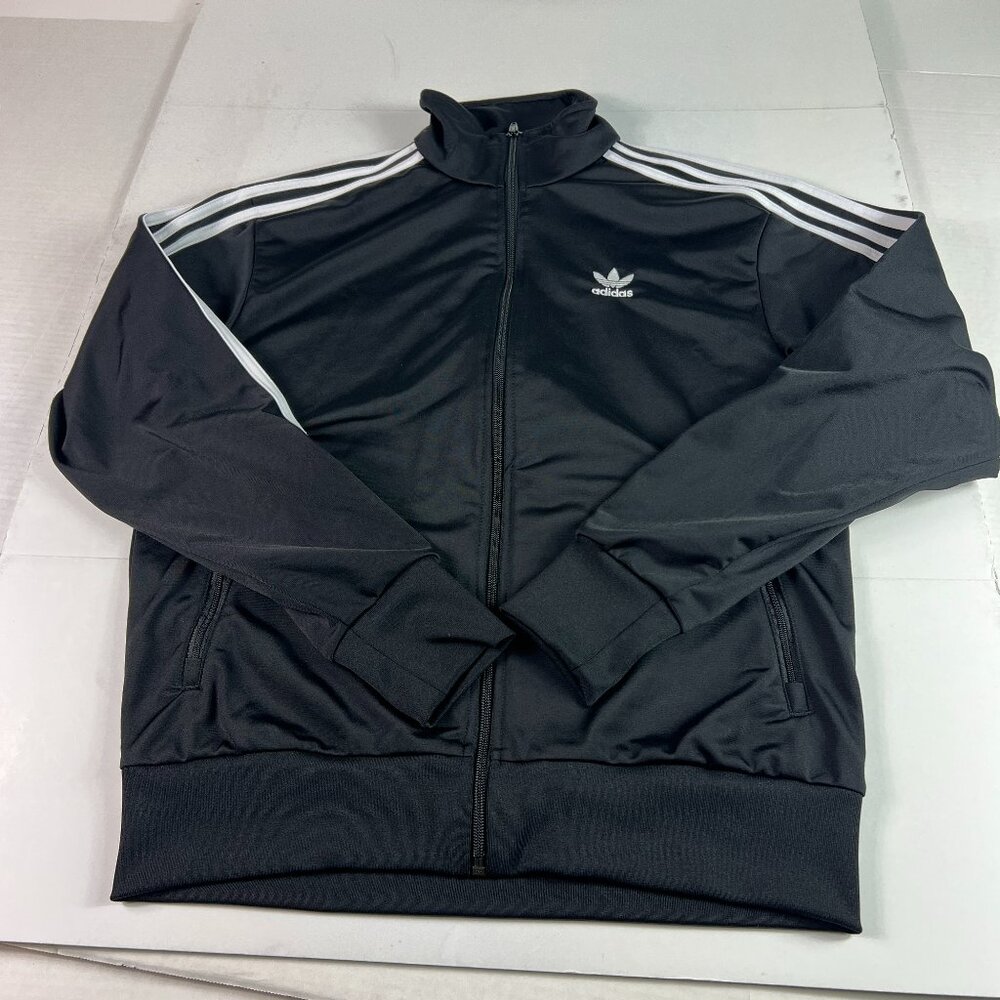Adidas Sweatshirt Adult Medium Black & White Mock Neck Full Zip Pockets Tag M